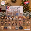 Front view of Gilmore Girls Advent Calendar 2026 box with 16 mini figures and accessories arranged in front.