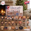 Front view of the Gilmore Girls Advent Calendar 2026 box with a collection of mini vinyl figures on a wooden table.