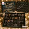 Front view of a Go Pack Go Green Bay Packers Advent Calendar box displaying twenty-four numbered compartments and ornaments.