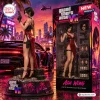 Grand Theft Auto VI Ada Wong collectible figure in red dress standing on a lighted base with its retail packaging.