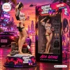 Front view of Grand Theft Auto VI Ada Wong collector figure standing on a beach themed base next to its packaging box.