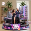 Front view of a Grand Theft Auto VI collectible figure featuring two characters, a muscle car, and a neon hotel backdrop.