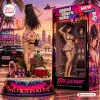 Rear view of Grand Theft Auto VI Tifa Lockhart Collectible Figure standing on a tropical beach base beside its retail box.