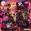 Front view of the Grand Theft Auto VI x Ada Wong Vinyl Figure with packaging box and sunset city backdrop.