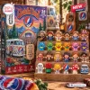Front view of Grateful Dead Christmas Advent Calendar box with twenty-four small figures displayed on wooden tiers.
