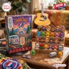 Front view of Grateful Dead Christmas Advent Calendar box with miniature figures arranged on wooden display tiers.