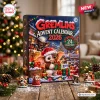 Front view of Gremlins Advent Calendar 2026 box with holiday figures on wooden table.