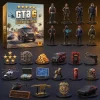 Front view of GTA 6 Five-Star Heist Edition 2026 Advent Calendar box and arranged collectible figurines.