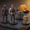 Front view of GTA 6 Five-Star Heist Edition 2026 Advent Calendar miniature figures including tactical gear and gold bars.