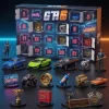 Front view of GTA 6 Supercar Garage Edition 2026 Advent Calendar box with miniature cars, figurines, and mechanic accessories.