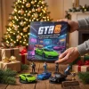 Front view of GTA 6 Supercar Garage Edition 2026 Advent Calendar box held near a lit Christmas tree.