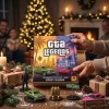 Front view of a GTA Legends Los Santos to Vice City 2026 Advent Calendar box held by hands in a holiday setting.