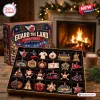 Open Guard The Land Baseball 2026 Advent Calendar displaying themed holiday ornaments on wooden table.