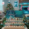 Front view of Hatsune Miku Magical Advent Calendar with opened numbered compartments and twenty four mini figures displayed on tiered shelves.