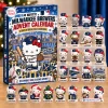 Front view of Hello Kitty x Milwaukee Brewers Advent Calendar box alongside twenty four miniature figurines.