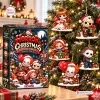 Front view of Horror Christmas Advent Calendar Blind Box next to hanging holiday figures.