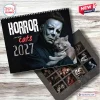 Front view of Horror Movie and Cats 2027 Wall Calendar showing masked figure holding cat.