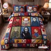 Front view of a Horror Movie Characters Patchwork Quilt Bedding Set featuring iconic villains.