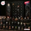 Front view of Horror Movie Figures Collectibles Advent Calendar with open numbered doors and displayed figurines.