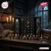 Front view of Horror Movie Figures Collectibles Advent Calendar with miniature figurines lined up on a desk.