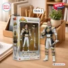 Front view of Hot Toys Mighty Morphin Power Rangers Tommy Oliver Figure standing next to its packaging box on a wooden desk.