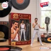 Front view of Hot Toys Queen Live Aid 1985 55th Anniversary Figure posed next to its packaging box.