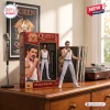 Front view of the Hot Toys Queen Live Aid 1985 55th Anniversary Figure standing next to its branded packaging box.