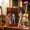 Front view of Hot Toys Queen Live Aid 1985 55th Anniversary Figure standing next to its branded packaging box.