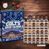 Front view of an Indianapolis Colts Advent Calendar box next to a display of miniature figurines.
