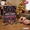 Front view of an Inter Miami CF Christmas Advent Calendar box with miniature figurines on a wooden table.