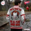 Back view of IT Pennywise Horror Varsity Jacket featuring clown graphic and red text.