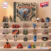 Front view of It's Climbing Time Mountaineering Advent Calendar box with miniature climbing gear figures displayed on steps.