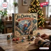 Front view of It's Climbing Time Mountaineering Advent Calendar box with miniature climbing gear on a wooden table.