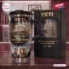 Front view of Jack Daniels 140th Anniversary YETI Handle Tumbler with whiskey barrel graphic.