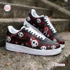 Side view of Jack Skellington Christmas Air Force 1 shoes featuring red and black holiday character patterns.