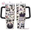 Front and back views of a Jack Skellington Nightmare Before Christmas 40Oz Tumbler with holiday graphics.
