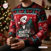 Front view of a Jack Skellington Sorta Spooky Ugly Christmas Sweater featuring holiday graphics and text.