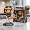Front view of the Jake Bauers 2026 NLCS MVP vinyl figure standing beside its packaging box on a kitchen counter.