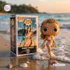 Beach scene with James Bond Dr. No 65th Anniversary Vinyl Figure and packaging next to the water.