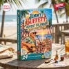 Front view of a Jimmy Buffett Holiday Advent Calendar box on a wooden table with miniature charms.