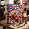 Front view of the Jingle All The Way 30th Anniversary Advent Calendar 2026 with 5 mini figures on a wooden table.
