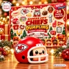 Front view of the Kansas City Chiefs Dumpling Advent Calendar with a helmet toy.