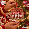 Close-up of a Kansas City Chiefs Kingdom 2026 Christmas ornament hanging on a tree.