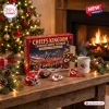 Front view of a Kansas City Chiefs Kingdom Christmas Advent Calendar with ornaments displayed on a wooden table.