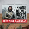 Front view of Keanu Reeves Medieval Knights & Samurai Legends 2027 Wall Calendar hanging on a wall.
