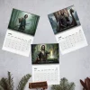 Flat lay view of three pages from the Keanu Reeves Medieval Knights & Samurai Legends 2027 Wall Calendar.