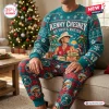 Front view of Kenny Chesney No Shoes Nation Christmas sweatshirt and jogger set with tropical holiday motifs.