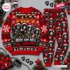 Front view of the KISS 2026 Christmas Sweater and Jogger Pants Set in red with rock band graphics.