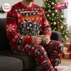 Front view of the KISS 2026 Christmas Sweater and Jogger Pants Set worn while holding a mug.