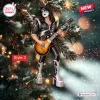 Front view of a KISS Band Members Christmas Ornament depicting a guitar player in stage costume hanging on a tree.